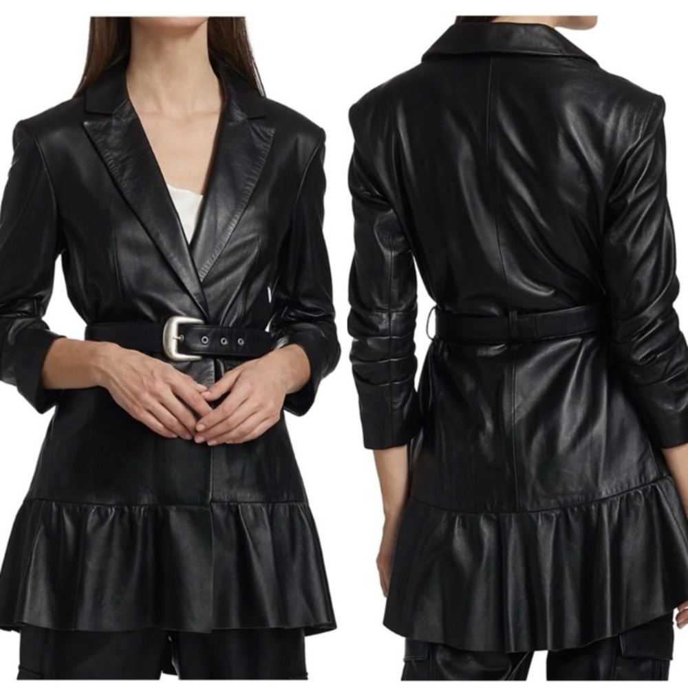 New with tags Cinq a Sept black leather peplum moto jacket